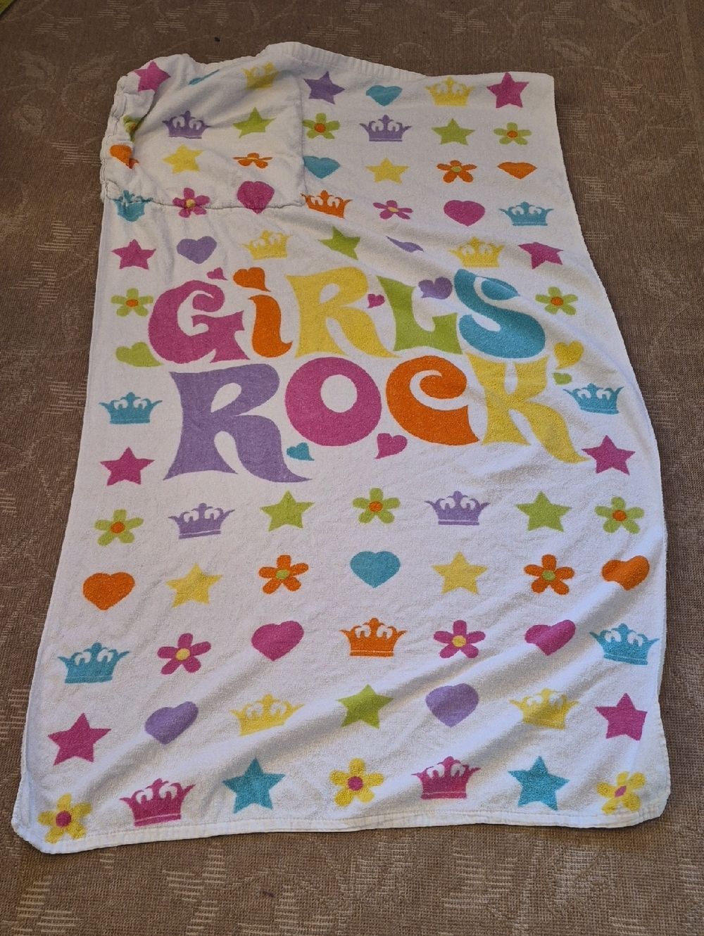 Girls Rock Hooded Beach Towel Poncho Folds into Built In Bag Terry Cloth